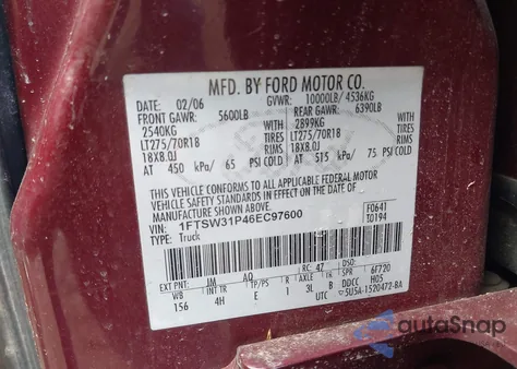 2006 Ford F-350 Lariat/Xl/Xlt z USA, uszkodzony, nr VIN 1FTSW31P46EC97600